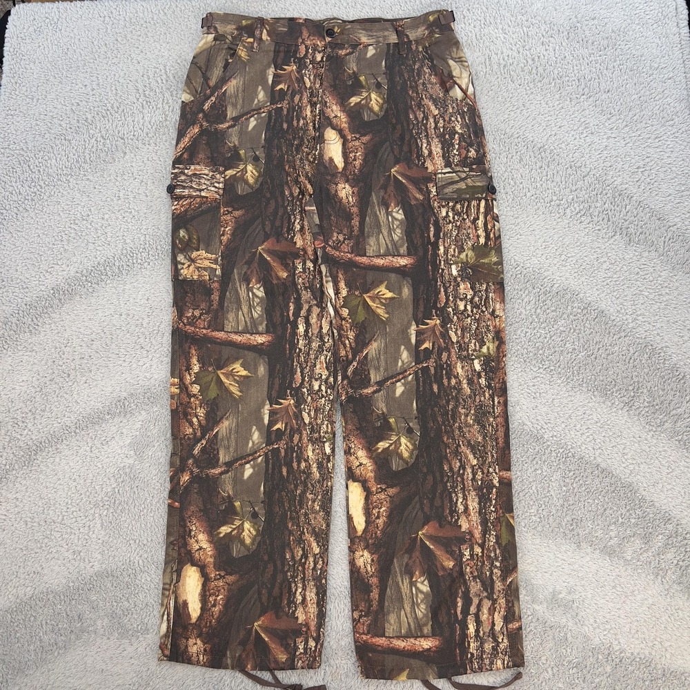 Master Sportsman Pants Mens Large Camo Tree Bark Hunting Cargo Drawstring Hem